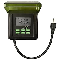 Woods 50015WD Outdoor 7-Day Heavy Duty Digital Plug-in Timer; 2 Grounded Outlets; Weatherproof; Perfect for Automating Holiday/Christmas Lights; 3/4 Horse Power; Energy Saving Precision Programming; Black & Green