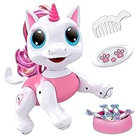 Power Your Fun Robo Pets Unicorn Toy for Girls and Boys - Remote Control Robot Toy with Interactive Hand Motion Gestures, STEM Toy Program Treats, Walking and Dancing Robot Unicorn Kids Toy (Pink)