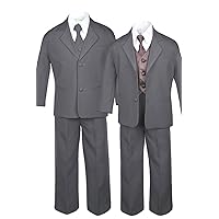 7pc Formal Boy Dark Gray Suits Extra Satin Brown Vest Necktie Set S-20 (20)