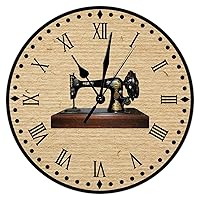 Sewing Machine Decorative Wall Clock 12inch Craft Room Decor Wall Clock Tailor Sewing Knitting Wall Clocks Vintage French Battery Operated Silent Wall Clocks for Laundry Room Bedroom