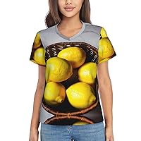 One Basket Lemons Women's T-Shirts Collection,Classic V-Neck, Flowy Tops and Blouses, Short Sleeve Summer Shirts,Most Women