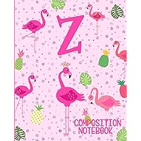 Composition Notebook Z: Pink Flamingo Initial Z Composition Wide Ruled Notebook