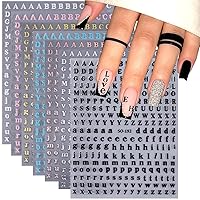 Letters Nail Art Stickers English Alphabet Nail Decals 3D Self-Adhesive Supplies Holographic Black White Gold Silver Rose Gold Blue Pink Alphabet Designs Manicure Slider Charms DIY Accessories 7PCS