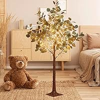 Fudios Lighted Trees Indoor 4 ft 160 LED Eucalyptus Wedding Artificial Tree with Lights Outdoor Fake Plant for Christmas House Decor Plug in