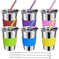 6 Pack Kids Cups with Straws and Lids, 12oz Unbreakable Stainless Steel Cups with Lids and Straws for Kids, Toddler Cups Spill Proof for School Travel Outdoors