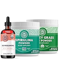 Vimergy USDA Organic Barley Grass Juice Powder, 62 Servings and Natural Spirulina Powder, 83 Servings and USDA Organic Ashwagandha Liquid Extract, 57 Servings - Bundle