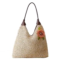 Lady Garden Flowers Temperament Shoulder Straw Bag Woven Bag Beach Casual Bag