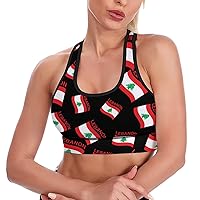 Flag of Lebanon Women's Sports Bra Wirefree Breathable Yoga Vest Racerback Padded Workout Tank Top