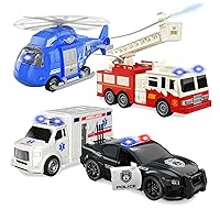 Toddler Trucks Toys for Boys Age 3 4 5 6, Fire Truck Ambulance Car for Boys 1-3 3-5 Years Old, 4 Pack Emergency Vehicle Toy with Light and Sound Christmas Birthday Gifts for Boys & Girls 3-5 Years Old