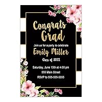 30 Invitations Graduation Party Black Gold Floral Personalized Cards Photo Paper