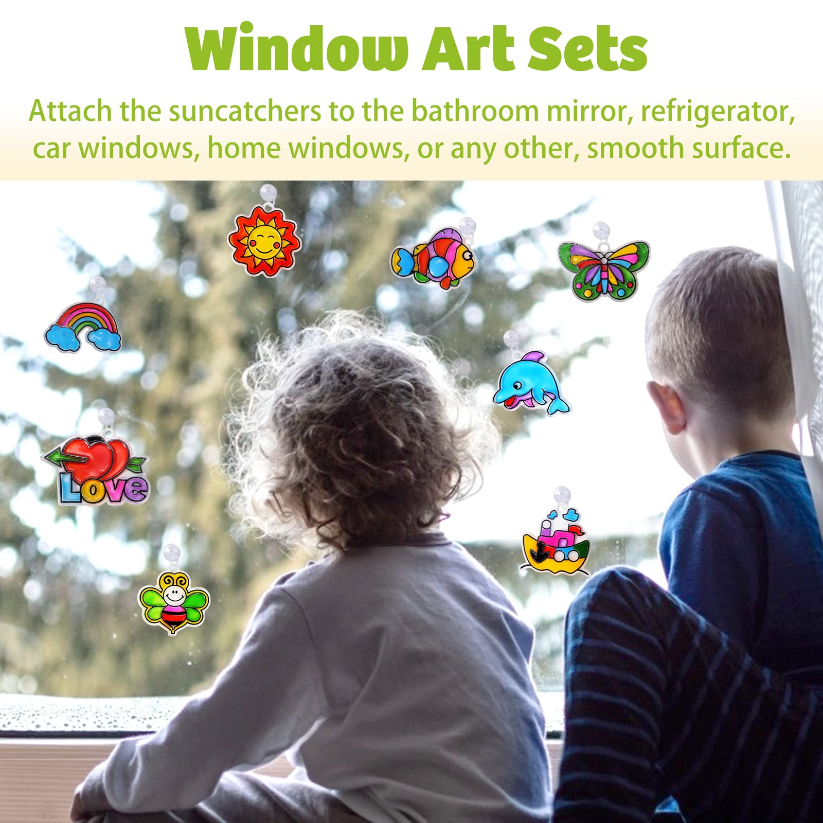 AVIASWIN Girls Toys Age 4-6-8 Window Art for Kids, Suncatchers Painting Kit, Arts and Crafts for Kids Ages 5 6 7 8 9 10, DIY Paint Activities Ideas, Birthday Gifts for 5 6 Year Old Boys