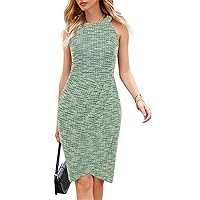 JASAMBAC Women's Ruched Bodycon Dresses Tweed Professional Wear to Work Dress Sleeveless Wedding Guest Cocktail Dress