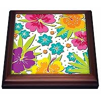 3dRose Collage of Cut Our Flower Art Hibiscus and Accents Very Pretty Trivet with Ceramic Tile, 8