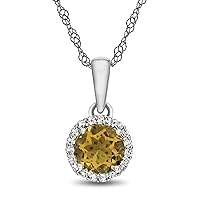10k Gold or Sterling Silver 6mm Round Center Stone with White Topaz stones Halo Pendant Necklace