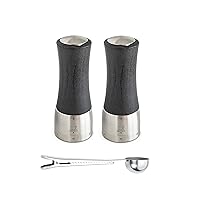 Madras u'Select Manual Salt & Pepper Mill Gift Set - Adjustable Grinder - Stainless Steel & Beechwood, Graphite - With Stainless Steel Spice Scoop & Clip