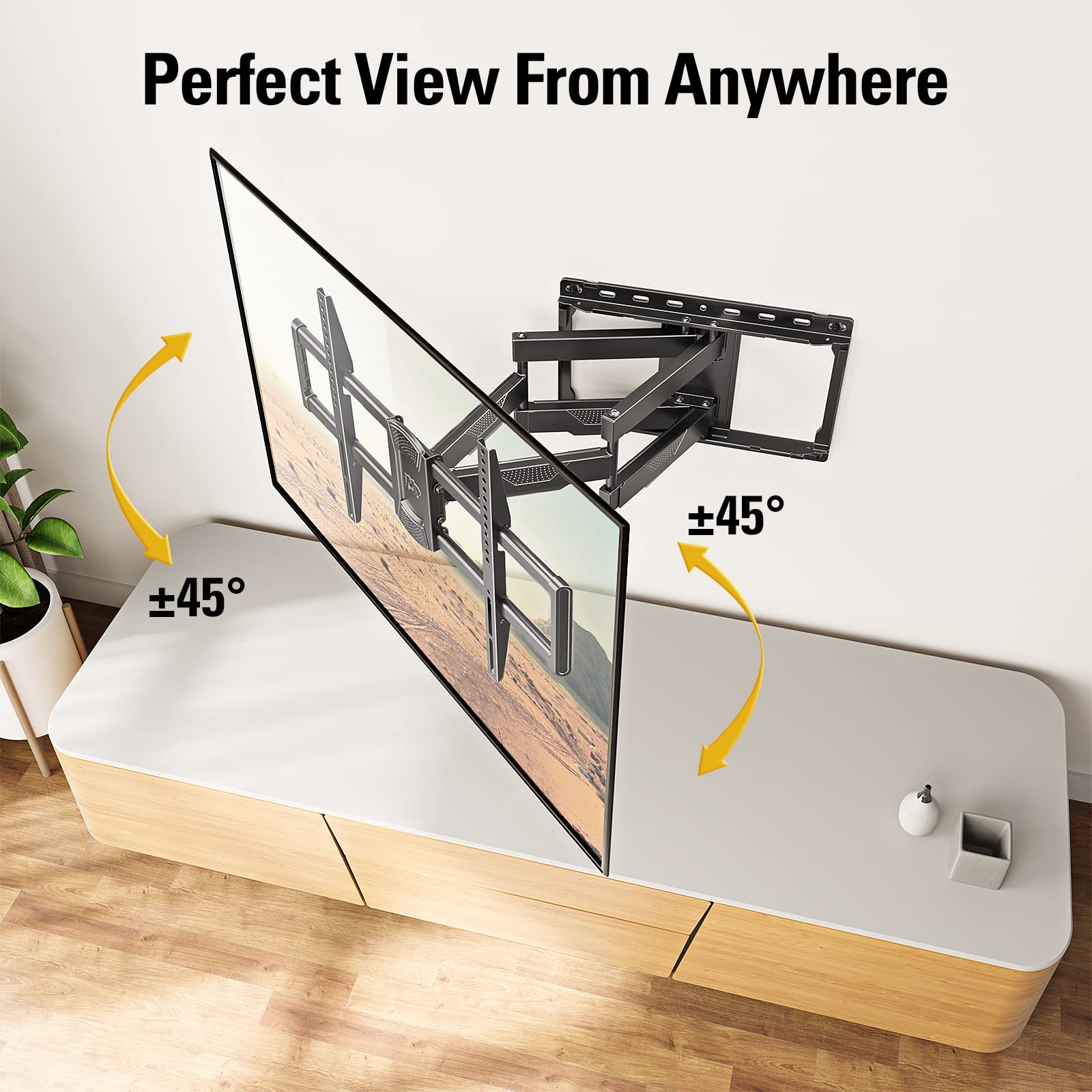 Mounting Dream Full Motion TV Wall Mount and Soundbar Bracket Bundle,TV Wall Mount with Sliding Design Max VESA 600x400mm and 100 LBS, Sound Bar Mount for Mounting Above or Under TV Up to 22 LBS
