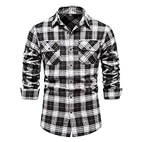 Men's Plaid Button Up Shirt Regular Fit Long Sleeve Flannel Shirt Classic Casual Work Shirts Tops with Pocket