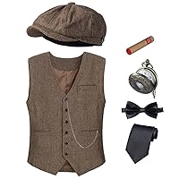 1920s Mens Costume Vest Hat Pocket Watch Accessories Set Adult Party Cosplay