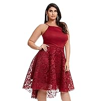 Women's Plus Size Lace Hi Low Maxi Dress Dark Red