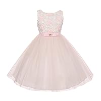 Floral Satin Ribbon Flower Girl Special Occasion Illusion Dress with Brooch