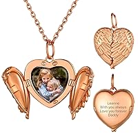925 Sterling Silver Heart Photo Locket Necklace That Holds Pictures for Women Girls, Birthstone/Tree of Life/Kiss Couple/Angel Wing Lockets w 18”+2”Adjustable Chain, with Gift Box