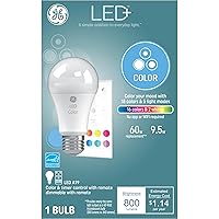 GE LED+ Color Changing LED Light Bulbs with Remote, 9.5W, No App or Wi-Fi Required, A19 (1 Pack)