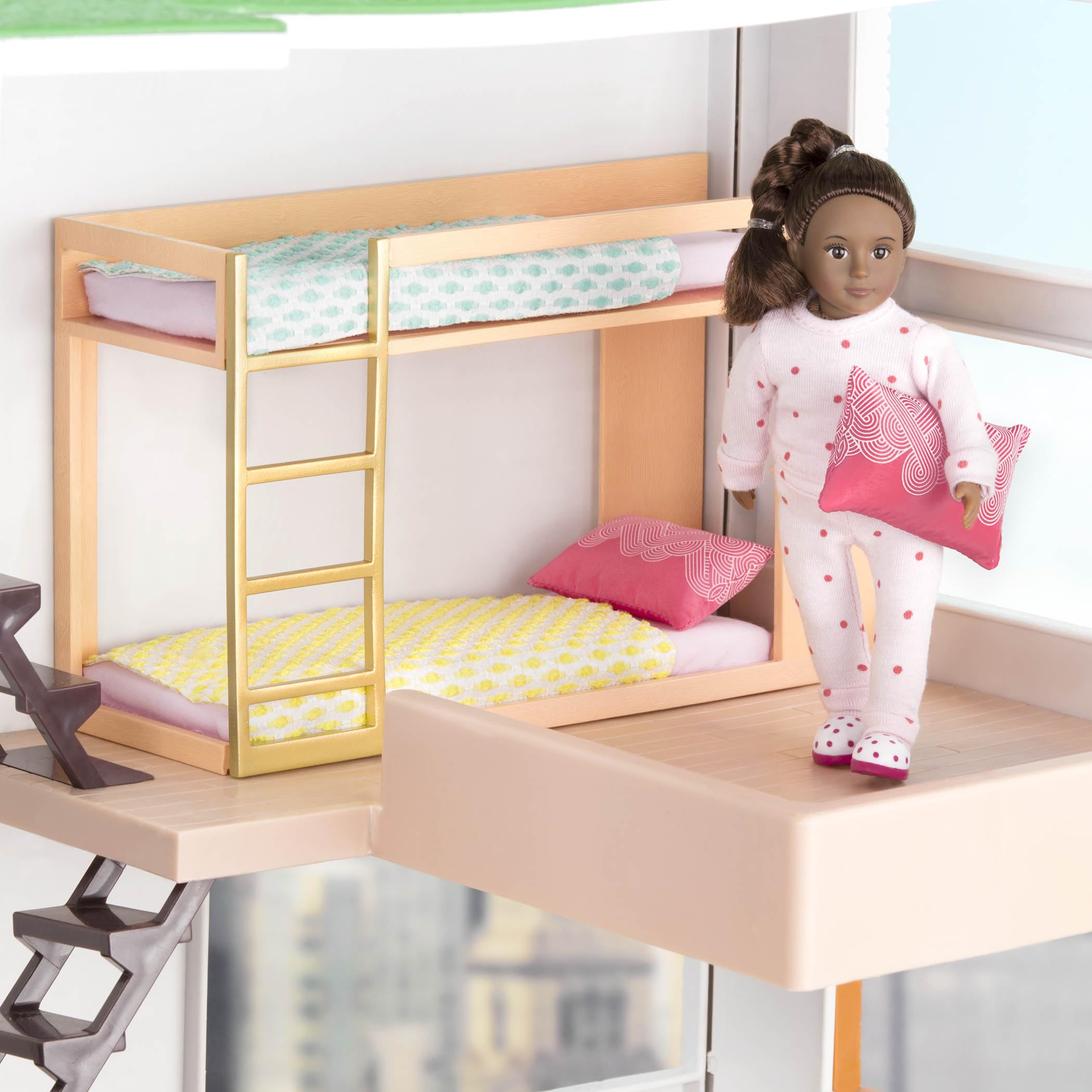 Lori – Bunk Bed Set for Mini Dolls – Bedroom Furniture for 6-Inch Dolls – Dollhouse Accessories – Toys for Kids – 3 Years + – Urban Chic Bunk Bed