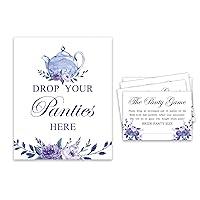 White Drop Your Panties Bachelorette Party Panty Game Floral Tea Party Bridal Shower Game 1 Sign + 30 Size Cards