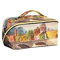 ALAZA Beautiful Italian View Makeup Bag Travel Cosmetic Bag Portable Zipper Cosmetic Pouch with Handle and Divider for Women Collage Dorm Business Trip