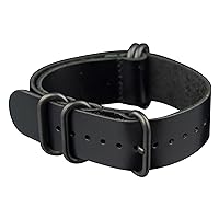 Infantry 20mm 22mm Genuine Leather Watch Band, 5 Rings Black/Brown Watch Strap, Relacement Slip-Thru Watchband, with Stainless Steel Buckle