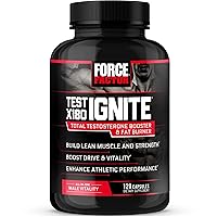 Force Factor Test X180 Ignite Total Testosterone Booster for Men with Fenugreek Seed and Green Tea Extract to Build Lean Muscle, Boost Energy, and Improve Performance, 120 Count