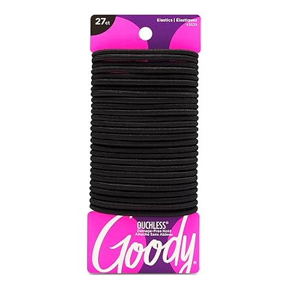 Goody Ouchless Womens Elastic Hair Tie - 27 Count, Black - 4MM for Medium Hair- Hair Accessories for Women Perfect for Long Lasting Braids, Ponytails and More - Pain-Free (Packaging May Vary)