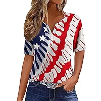 Patriotic Shirts for Women,4th of July Outfits Summer V Neck Short Sleeve Shirts Fourth of July Outfit Loose Fit