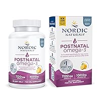 Nordic Naturals Postnatal Omega-3, Lemon - 60 Soft Gels - 1120 Total Omega-3 + 1000 IU Vitamin D3 - Formulated for New Moms; Supports Optimal Wellness, Positive Mood, Healthy Metabolism - 30 Servings