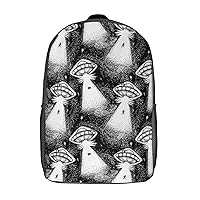 Alien Spaceship Print 17 Inch Daypack Travel Laptop Backpack Unisex Large Capacity Shoulder Backpacks Funny Graphic