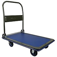Olympia Tools Foldable Push Cart Dolly - 660 Lb. Capacity Heavy Duty Moving Platform Hand Truck - Folding & Rolling Olive Green & Blue Flatbed Carts