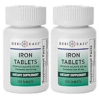 GeriCare Ferrous Sulfate Tablets 325mg, Elemental Iron 65 mg High Potency Iron Supplement | No Artificial Color Additives Dietary Supplement 100 Count. (Pack of 2)