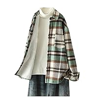 Women's 44989 Sleeve Tops Casual Fashion Autumn and Winter Padded Thickened Tweed Plaid Shirt Casual Jacket, S-XL