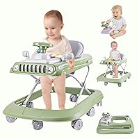 Baby Walker with Wheels,Folding Baby Walkers,3-Position Height-Adjustable Baby Walkers for Boys and Girls,Foldable Activity Mute Anti-Rollover Baby Walkers for Babies 7-18 Months
