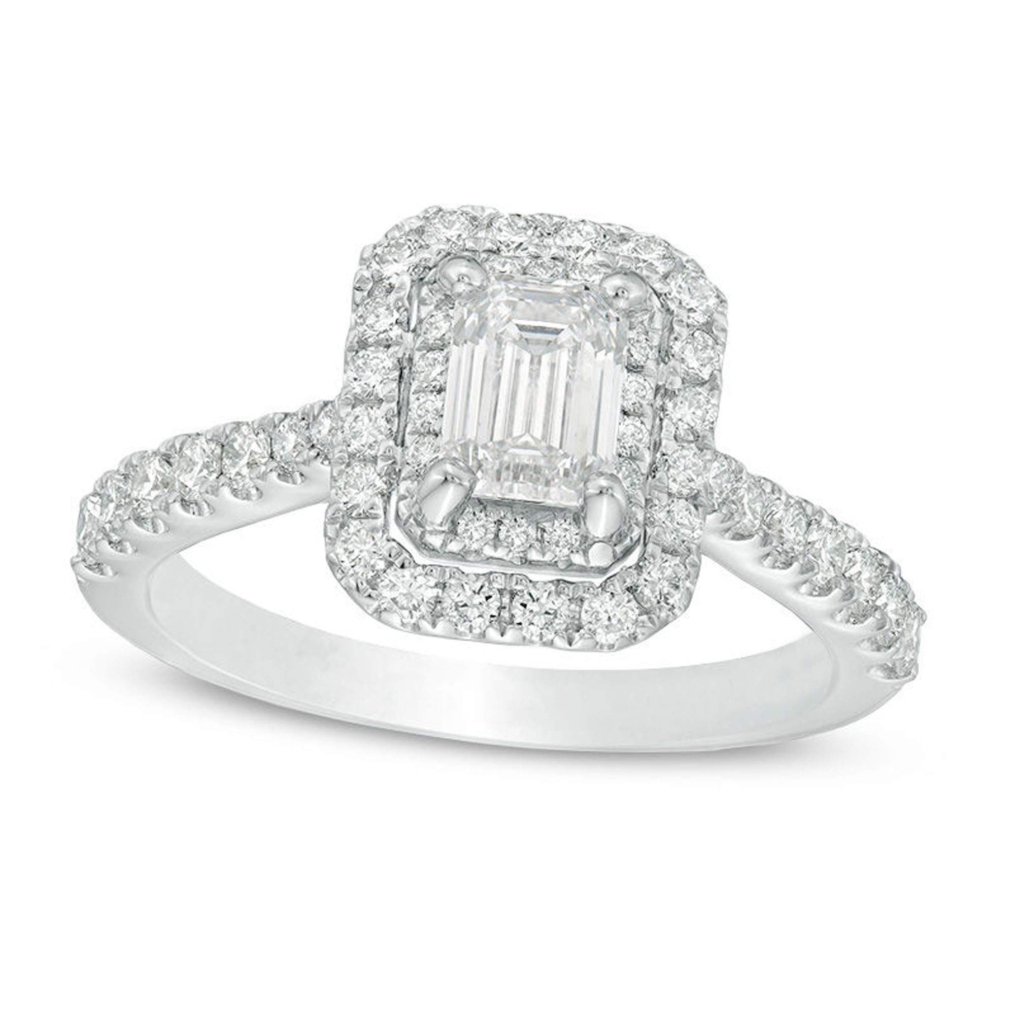 SwaraEcom 2.50Ct Emerald Cut & Round Brilliant Cut Simulated Diamond 925 Sterling Silver Double Halo Frame Engagement Ring