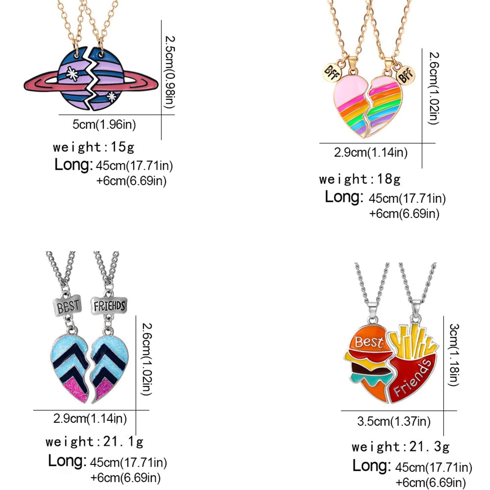2 Pcs Friendship Pendant Necklace for Women 2-Split Best Friend Forever Necklace Funny Burger and Fries Statement Necklace Teen Girls Jewelry Birthday Gifts Gold Moon Pendant (as show, One Size)