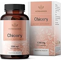 HERBAMAMA Organic Chicory Root Supplement - Supports Digestion, Gut Health, Liver, & Colon Function w/Inulin, a Prebiotic Fiber Supplement - Brain & Immune Booster - Non-GMO 100 Capsules