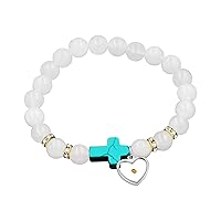 Uloveido Side Cross Bangle Mustard Seed Heart Charms Crystal Beaded Bracelet for Women Y943