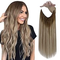 Fshine Secret Extensions Human Hair Invisible Wire 16Inch Wire Layered Clip in Hair Extensions Human Hair Dark Brown to Ash Brown and Blonde 80Grams