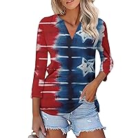 Women's T-Shirts Dressy American Flag Tunic Y2K Tops 3/4 Sleeve Floral Print Blouses V Neck Summer Cute Clothes Independence Day Crewneck Festival Tops Greens