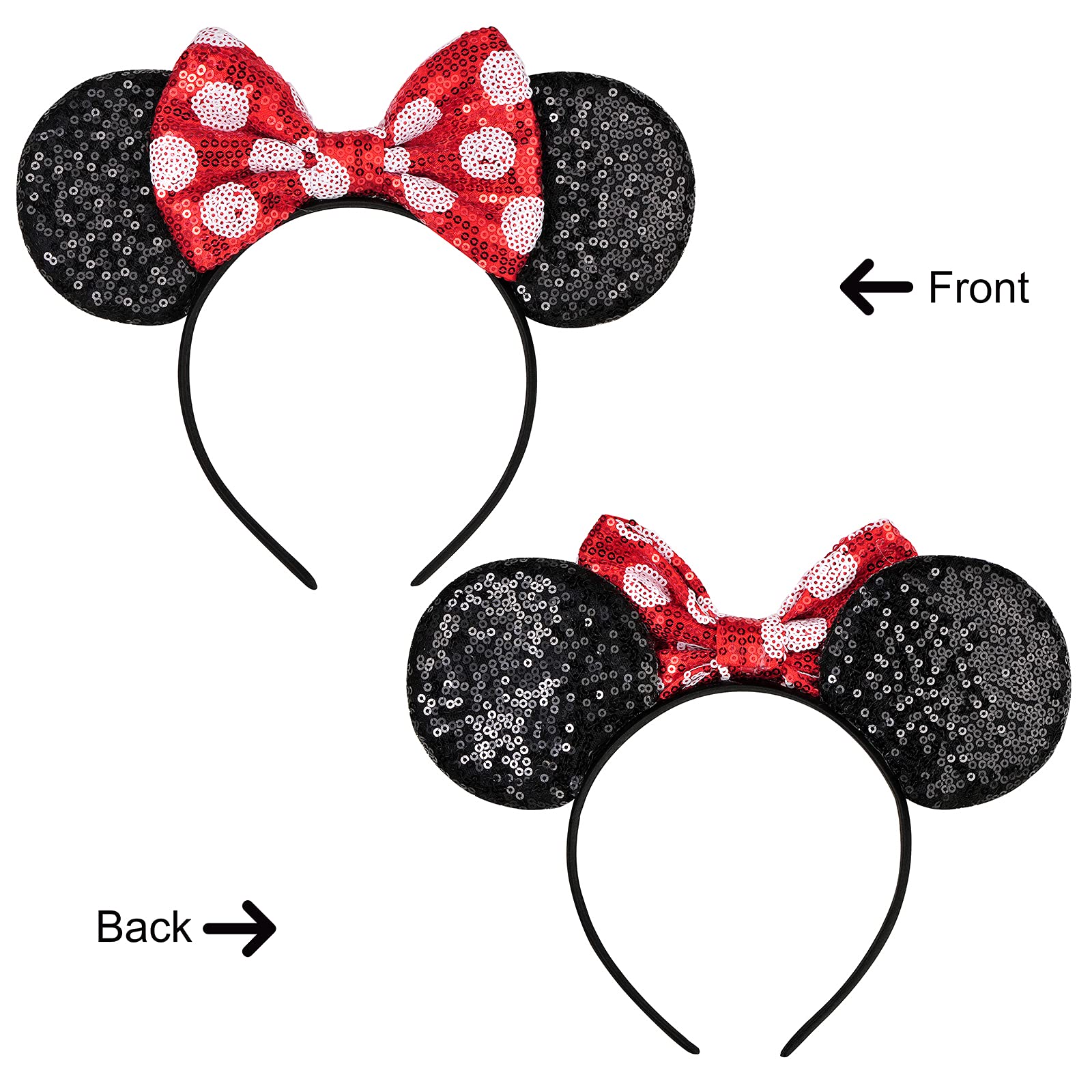 Eisyaa Mouse Ears Bow Headbands, Sequin Minnie Ears Headband Glitter Party Princess Decoration Cosplay Costume (white dot)