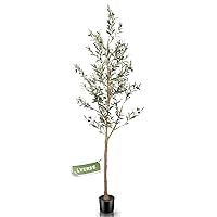 7ft Artificial Olive Tree Tall Fake Potted Olive Silk Tree with Planter Large Faux Olive Branches and Fruits Artificial Tree for Office House Living Room Home Decor