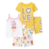 The Children's Place Baby Girls PJ Toddler Snug Fit 100% Cotton Sleeve Top and Shorts 4 Piece Pajama Set
