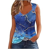 Women Vintage Marble Graphic Tank Tops Casual Trendy Crewneck O Ring Shoulder Camisole Summer Sleeveless Tunic Vest