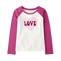 The Children's Place Girls' Long Sleeve Knit Fashion Shirt, VDay Raglan Tee, X-Small